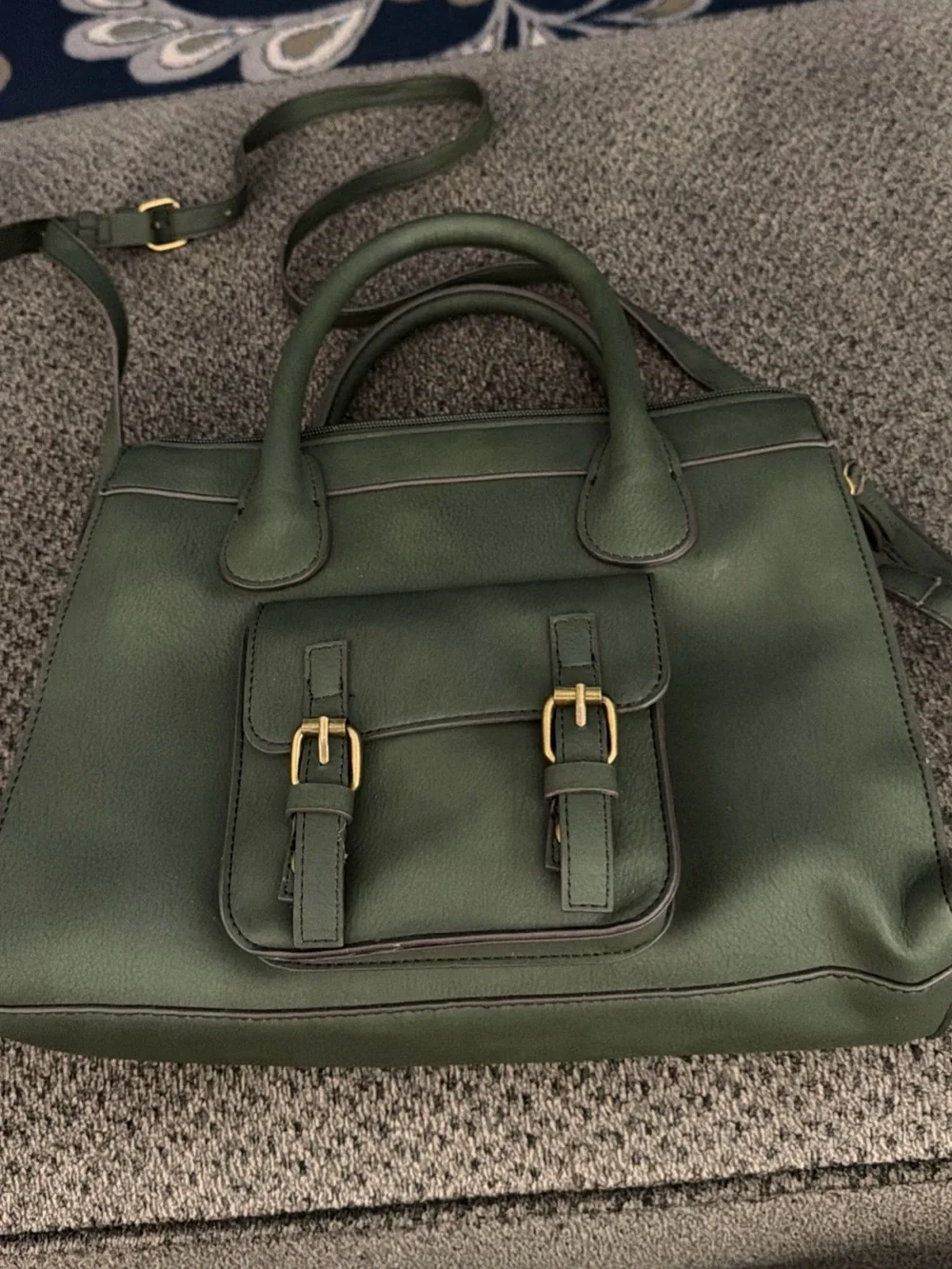 Green Women’s Satchel Handbag - Classic Structured Tote with buckles by a.n.a.